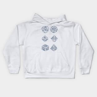 Blue and Parchment White Gradient Rose Vintage Pattern Silhouette Polyhedral Dice - Dungeons and Dragons Design Kids Hoodie